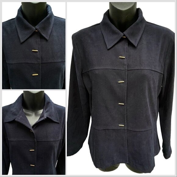 VTG Long Sleeve Button Down Navy Blue Top Women’s Petite 6P R&K Originals - Picture 1 of 7